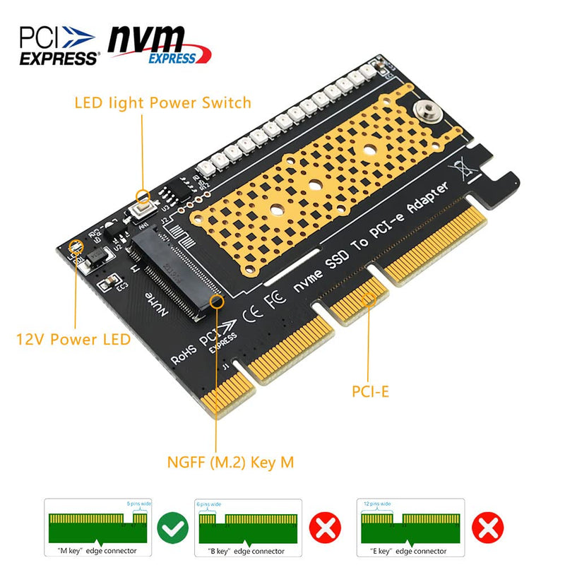 HLT M.2 nvme SSD to PCI-E 4X/8X/16X Adapter with 3528 Colorful Flash LED