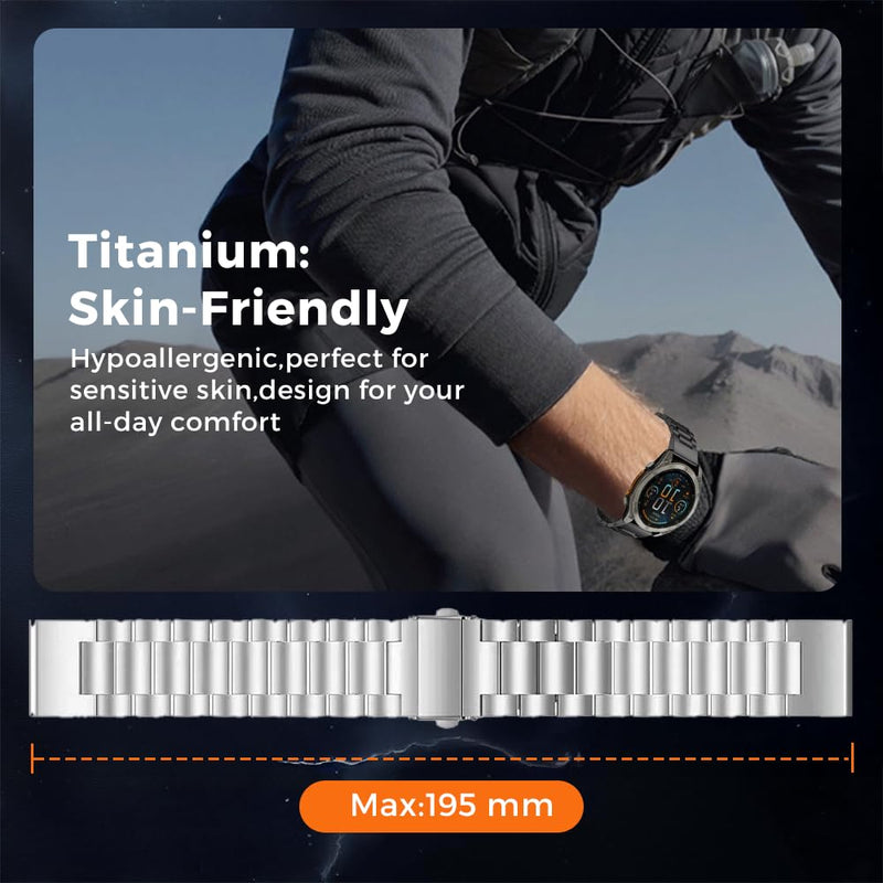 26mm Titanium Band for Tactix 8 51mm/Enduro 3 51 mm /7X Pro, 22mm Metal Strap for Venu 4 45mm/Fenix 8 47mm/Forerunner 965 955, 20mm Band für Instinct E 40mm/Fenix 8 43mm grey