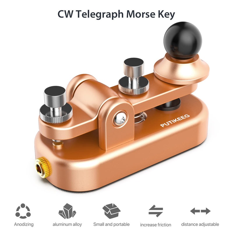 Mini CW Key Automatic Morse, Radio HAM Send Telegram Double Paddle Morse Code Key with Aluminum Alloy Body Base Gold(S)