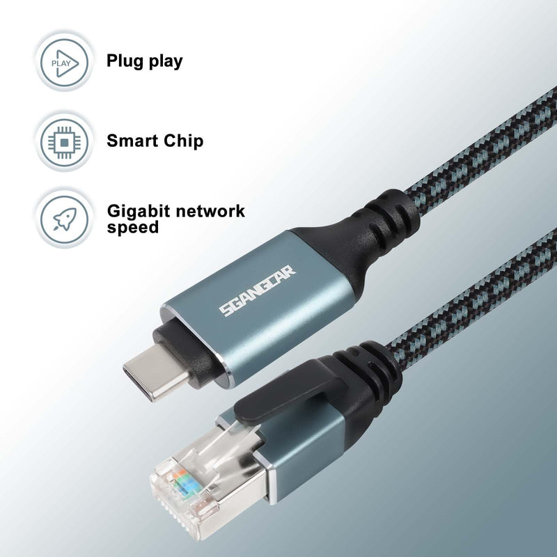 USB C to Ethernet Cable,50 Feet Type C to Gigabit Ethernet Cable,USB C to RJ45 Cable Compatible Thunderbolt 3/4,Directly Connected to Smartphone, Laptop, PC, Switch, Router, Modem 50 FT
