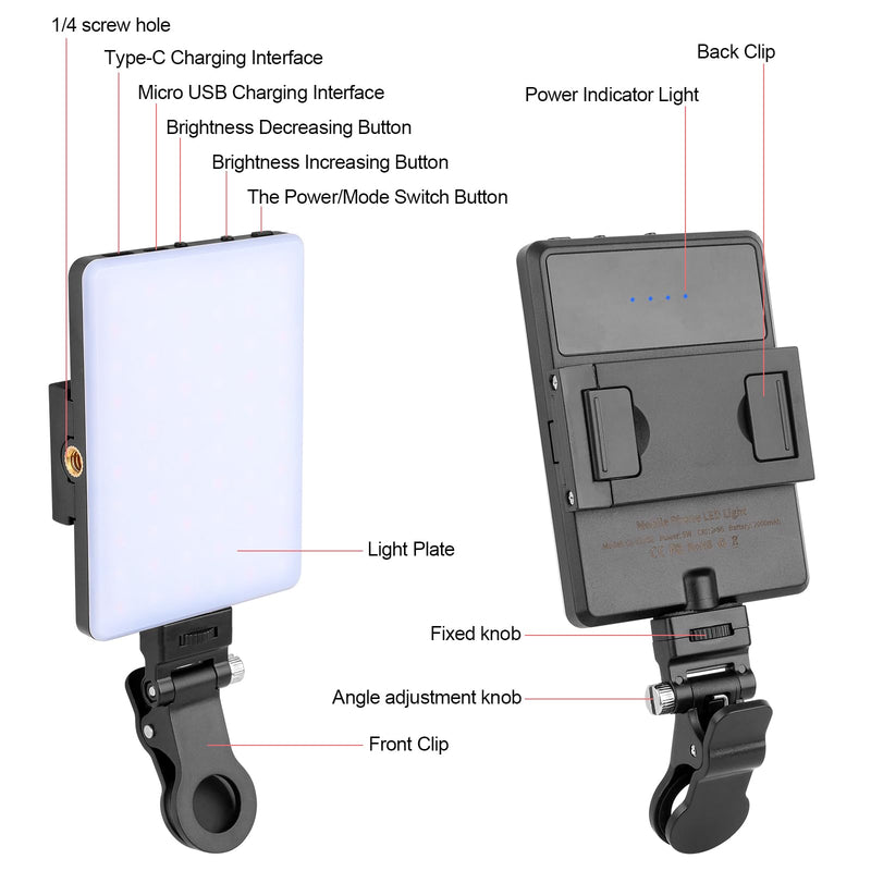 [AUSTRALIA] - XINBAOHONG Rechargeable Clip Fill Video Conference Light, Selfie Light for Phone Android Camera iPad Laptop LED Phone Light for Makeup TikTok Selfie Vlog 