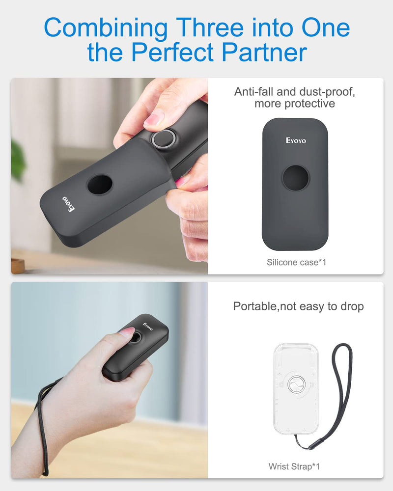 [AUSTRALIA] - Eyoyo Mini 1D Bluetooth Barcode Scanner with Case, 3-in-1 Bluetooth & USB Wired & 2.4G Wireless Barcode Reader Portable Bar Code Scanning Work with Windows, Android, iOS, Tablets or Computers(Black) Black 