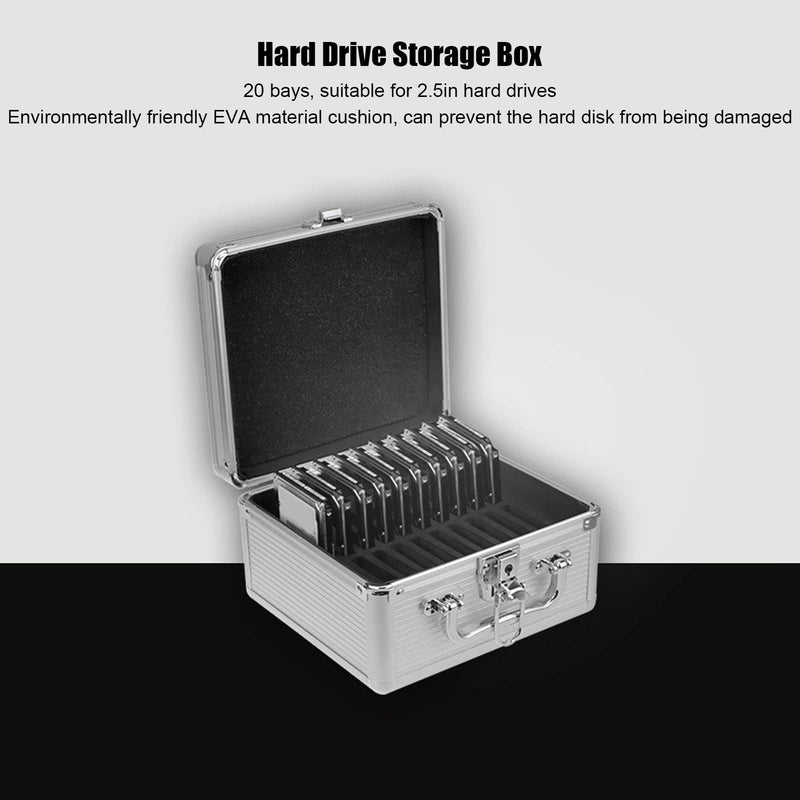 20 Bays 2.5in Hard Drive Storage Box with Safety Lock 2 Keys ABS Handle Shockproof Hard Drive Case with Cushioning Pad and Handle, Suitable for 2.5in Hard Drives