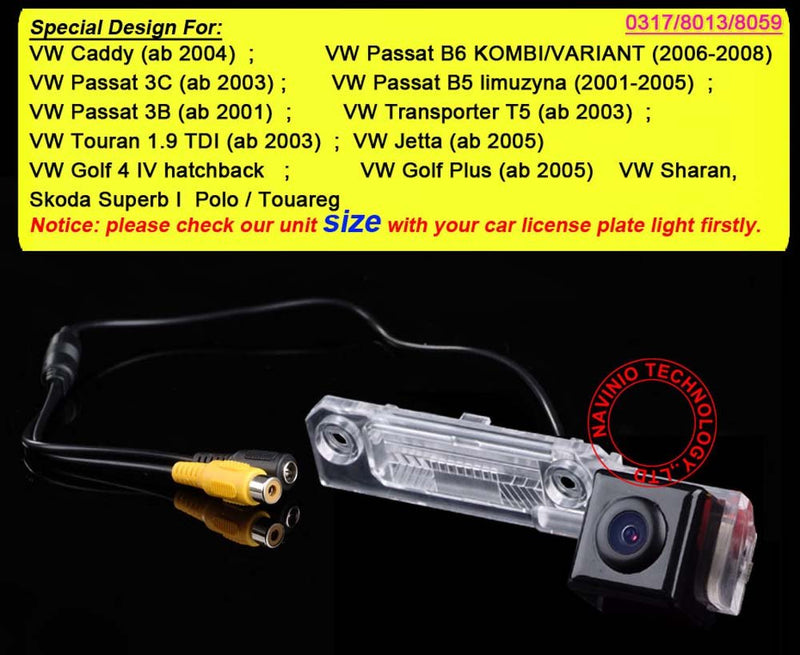 Car License Light Plate Rear View Backup Camera Park Assist Replacement for VW Caddy Passat B6 Kombi/Variant Jetta Golf 4 IV Hatchback Skoda Superb/Polo/Touareg