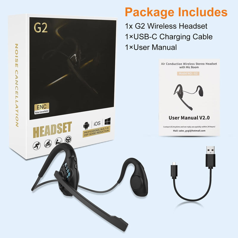 Golvery Latest Bluetooth 5.3 Headset w/DSP Noise Canceling Boom Microphone & Mute for Cellphone, Lightweight Comfort Open Ear Wireless Headphones for PC Laptop Office Meeting Home Working, 10H Cyan