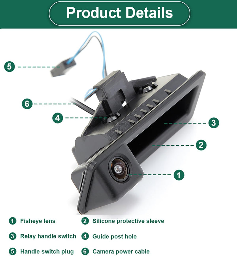 GreenYi AHD 1080P Vehicle Backup Camera for BMW E82 E88 E84 E90 E91 E92 E93 E70 E60 E61 E39 3 5 X5 X6, Car Rear View 170 Fisheye Lens IP68 Waterproof Trunk Handle Camera
