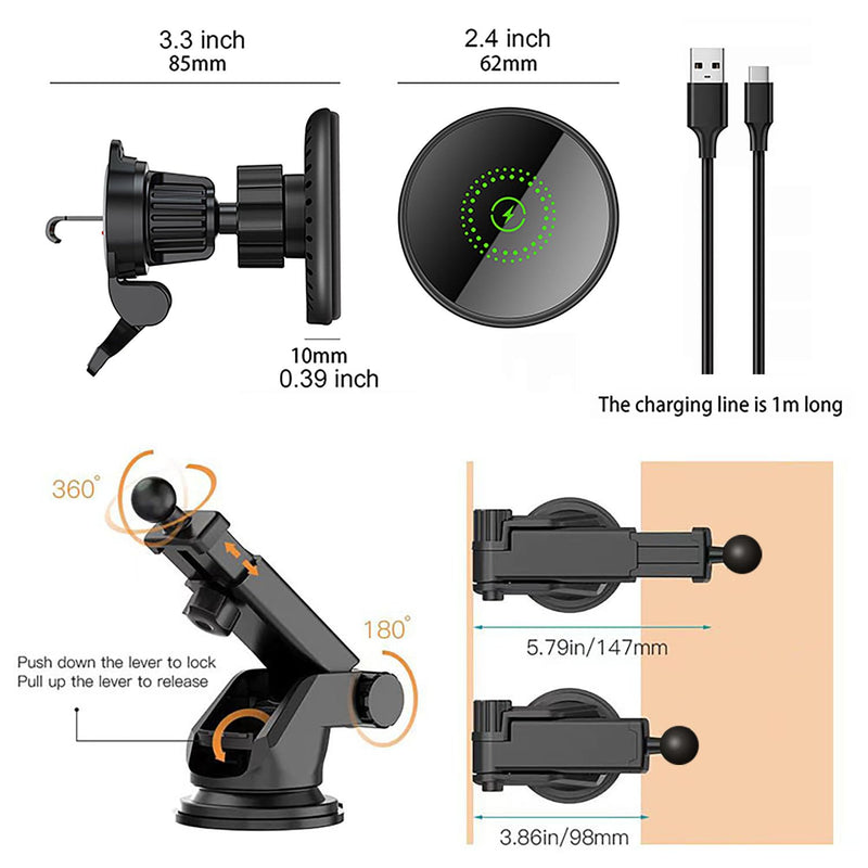 25W Magnetic Fast Wireless Car Charger Phone Holder Compatible with Magsafe, iPhone 17 16 15 14 13 12, Air Vent Dashboard Windscreen Mount
