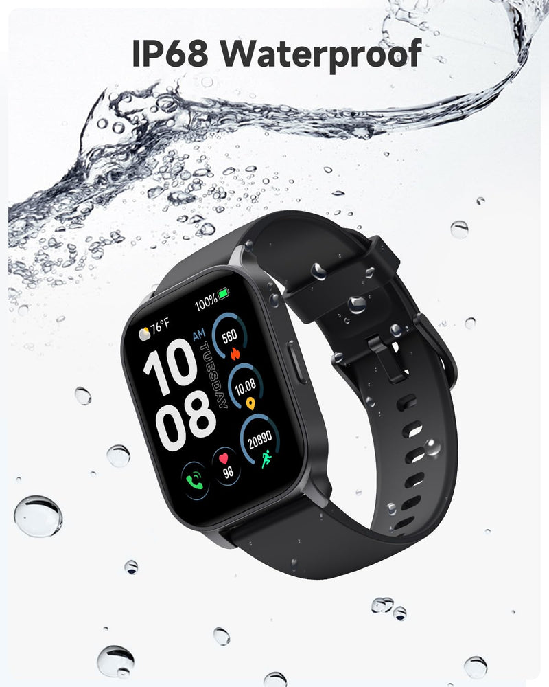 TOOBUR Smart Watch for Men Women, Smartwatch Compatible Android and iOS Phone, Answer/Make Calls, Fitness Tracker Watch, Heart Rate/Sleep Tracker/100 Sports/IP68 Waterproof, Midnight Black