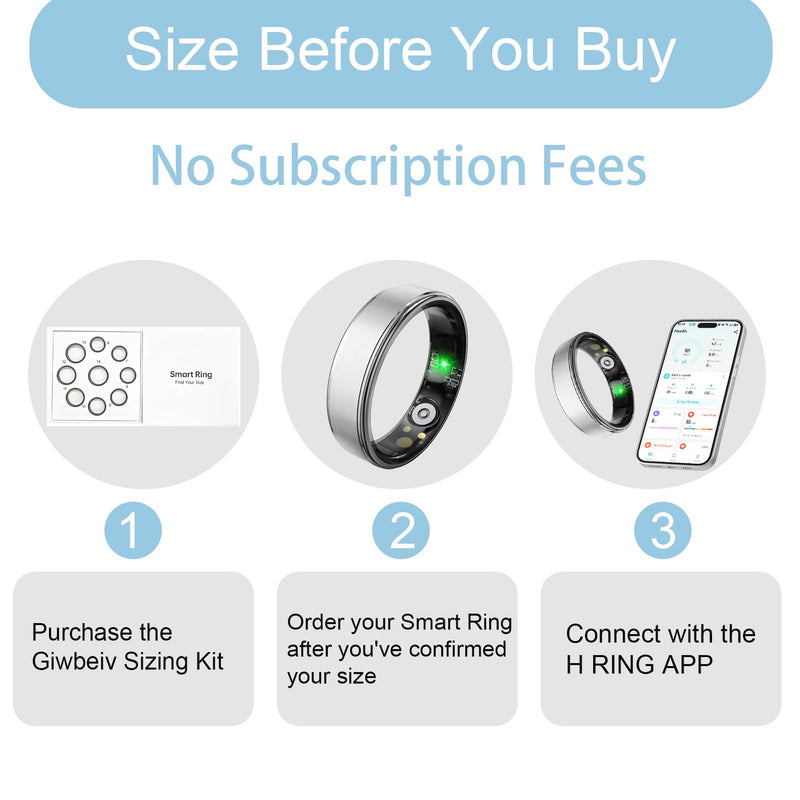 Smart Ring for Women Men, Health Fitness Tracker Ring with Heart Rate/Sleep Tracker/Blood Oxygen/HRV/Stress/Calorie/Steps, IP68 Waterproof for iOS & Android, No APP Fees(Silver,9#)