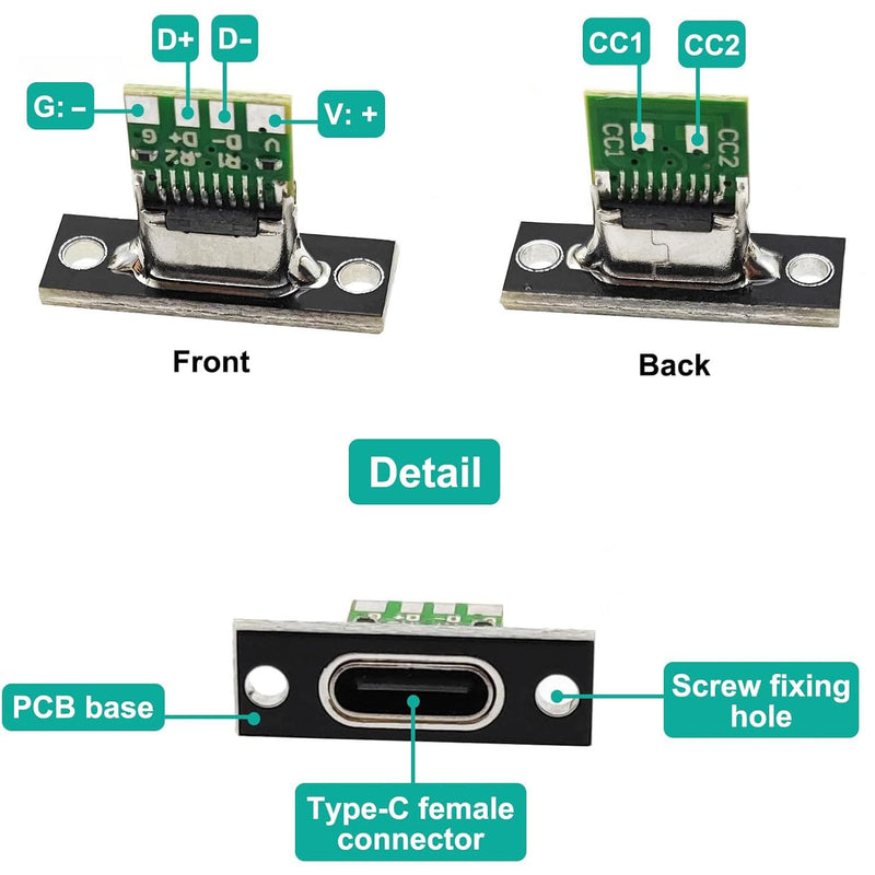 [AUSTRALIA] - VISSQH Pack of 10 USB 3.1 Type C Male Board, 5A USB Type C Breakout Board, USB-C Soldering Adapter, USB 3.1 Type C Female Plug, DIY Plug for Panel Mounting 