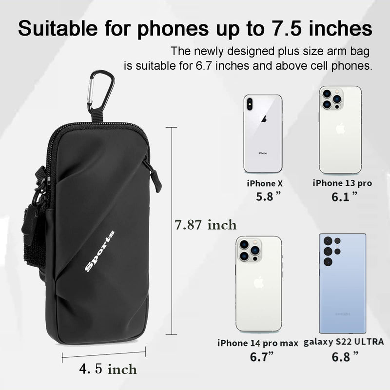 Phone Holder Arm Bands, Small Crossbody Shoulder Holsters Bag with Arm Band, Fits iPhone and All Cell Phones, Use for Running, Walking, Hiking & Biking (Plus Size,Black) Black