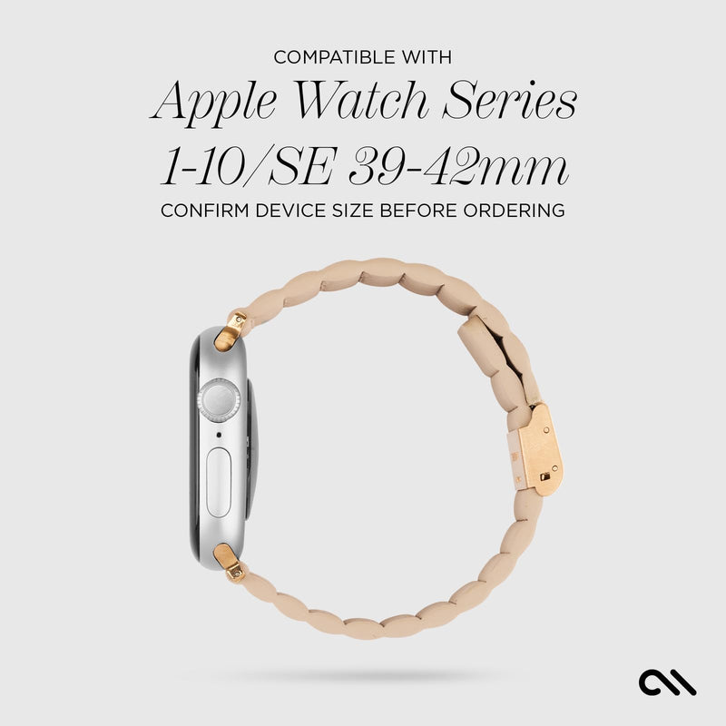 Case-Mate Apple Watch Band for Women - Compatible with 38mm-42mm iWatch Series 11/10/9/8/7/6/5/4/3/2/1/SE - Textured Vegan Leather - Easy to Install - Logo-Engraved Clasp Signature Ridge Band - Beige