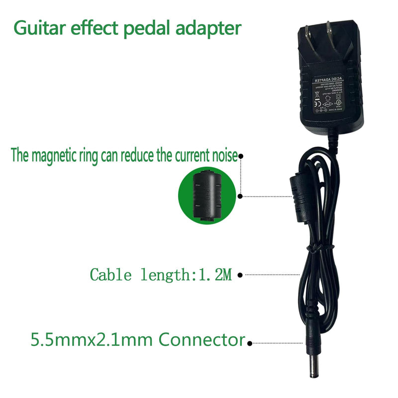 Guitar Effects Power Adapter 9V DC 1A (1000mA) Low Noise with Daisy Chain (9V1A Adapter + 3-Way Cable)