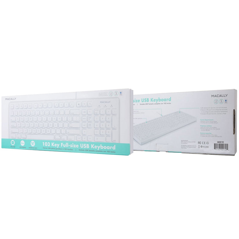 Macally Full Size USB Wired Keyboard for Mac and PC - Plug & Play Wired Computer Keyboard - Compatible Apple Keyboard with 15 Shortcut Keys for Easy Controls & Navigation - White Wired USB