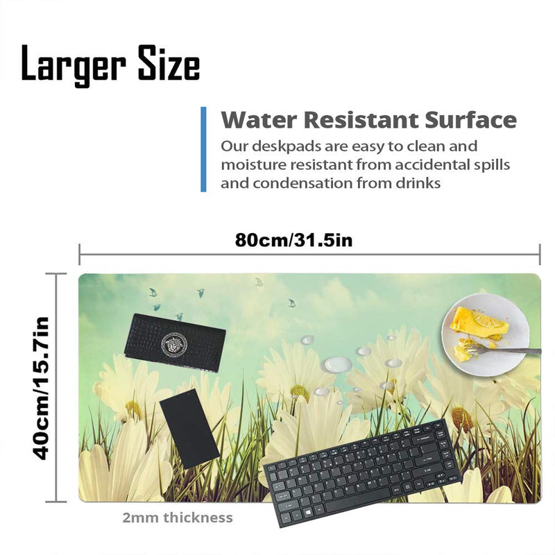 QIYI Desk Pad Large Keyboard and Mouse Pad for Laptop Computer, PU Leather Desk Cover Protector, Desk Décor Accessories for Office Home Work Writing Gaming 31.5" x 15.7" - Daisies in Summer 31.5" x 15.7"