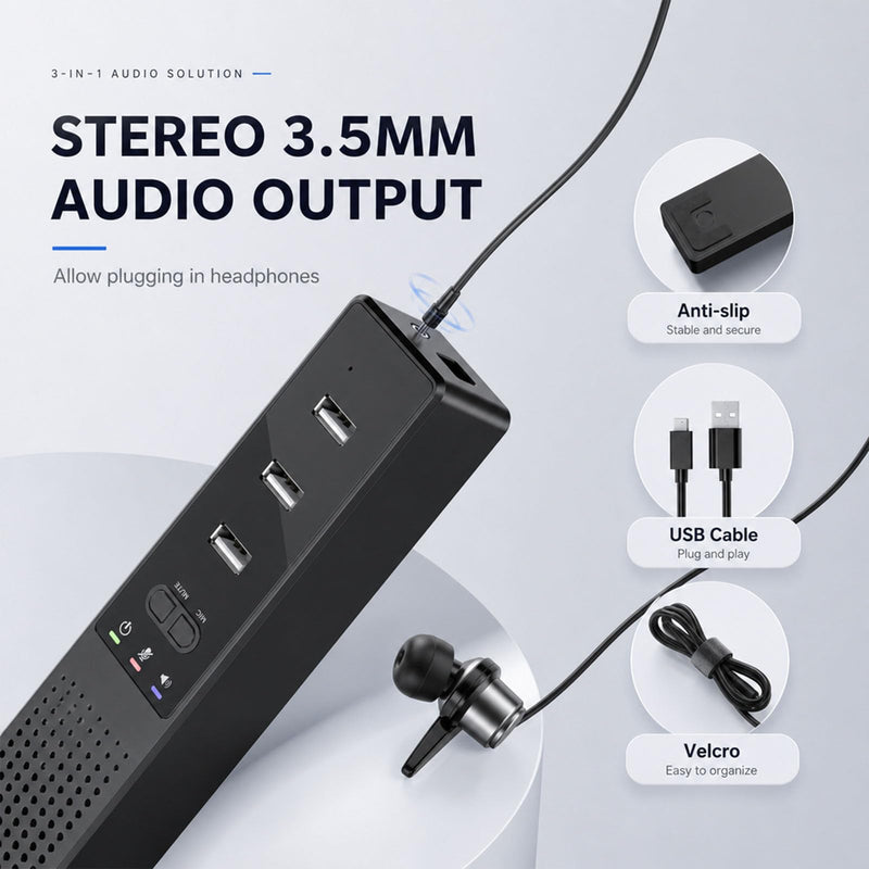 3 in 1 USB Wired Speaker with Microphone,Conference Speakerphone for PC & Laptop,360° Voice Pickup, Plug and Play, Computer Speaker for Zoom, Teams, Skype, Home Office & Online Meetings 2