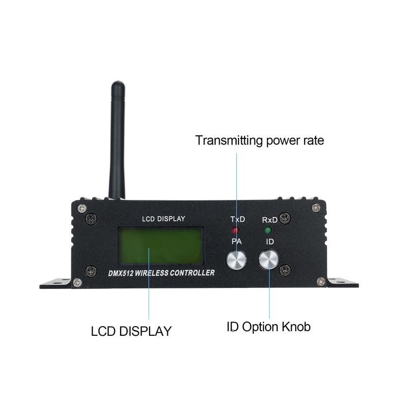 LIXADA DMX512 2.4G Wireless Controller Transmitter Receiver Adjustable Repeater Lighting Controller LCD Display Power 35 Groups ID Coding for Party DJ Show Club LED Stage Disco KTV Stage Light