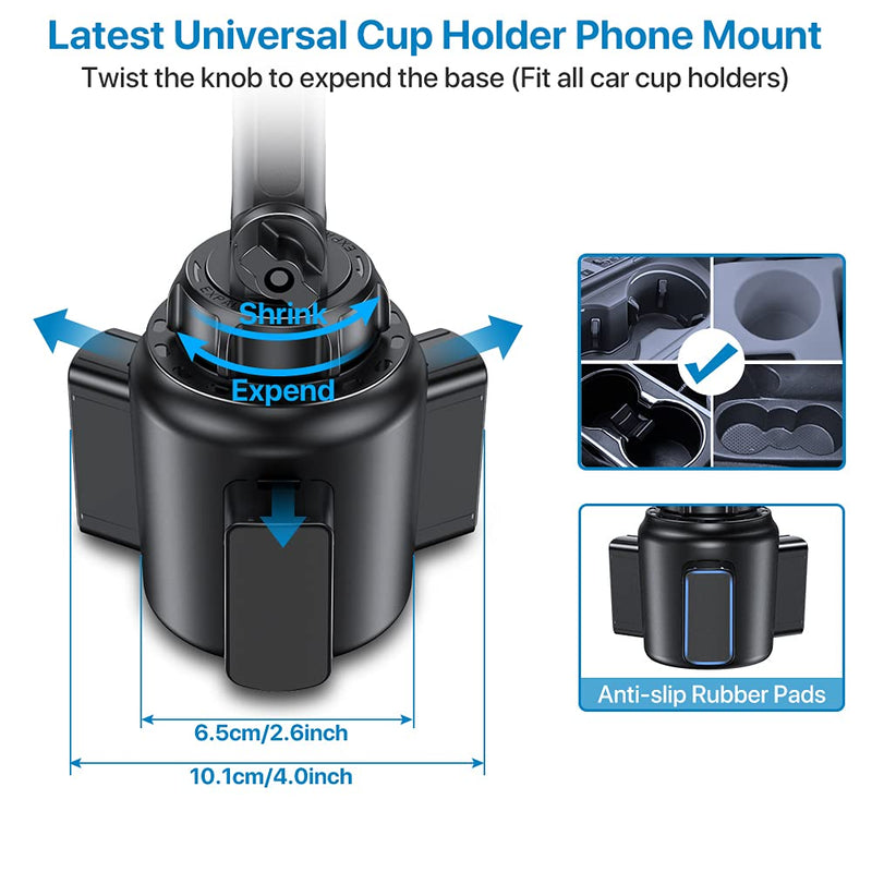 Miracase [Upgraded Version] Cup Phone Holder for Car, Universal Adjustable Long Neck Car Phone Mount Cradle Friendly Compatible with iPhone Samsung Google and All 4.0-7.0 inches Smartphones Black