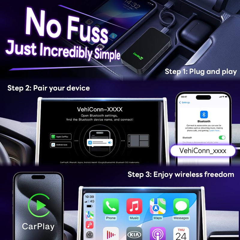 CarlinKit 5.0 Wireless CarPlay & Android Auto Adapter 2AIR | 5GHz WiFi | Wired to Wireless | Plug-and-Play | Auto Connect | for OEM Wired Cars | Online Upgrade | Voice, Music, Navigation