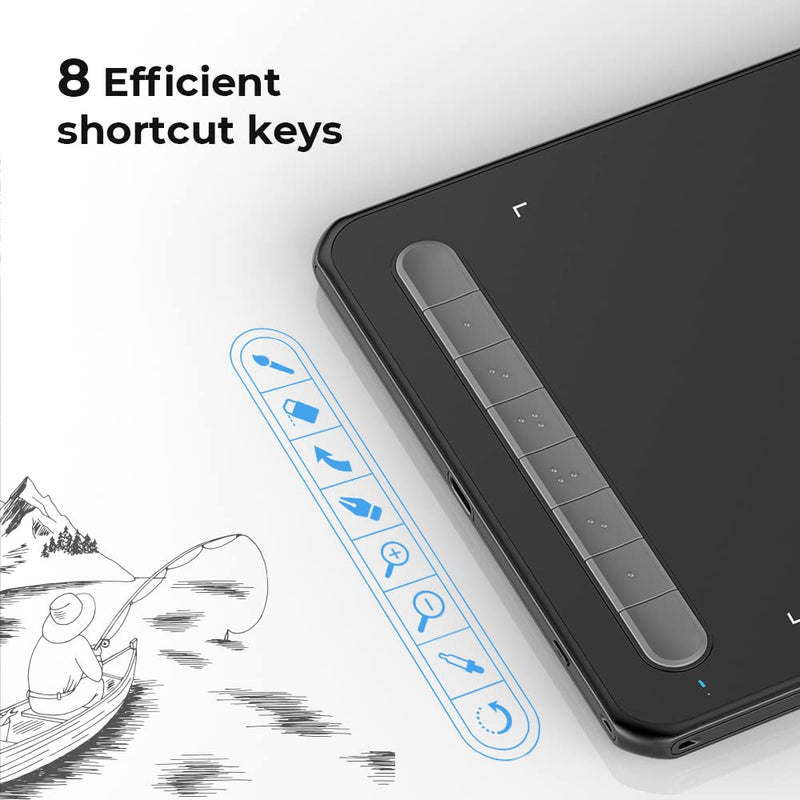 XPPen Drawing Tablet Deco MW Bluetooth Wireless Computer Graphics Tablet, Battery-Free X3 Stylus and 8 Shortcut Keys, Compatible with Chrome OS, Windows 7/8/10/11, Linux, Mac, Android (8x5 in, Black) 8.1 Inches-Wireless