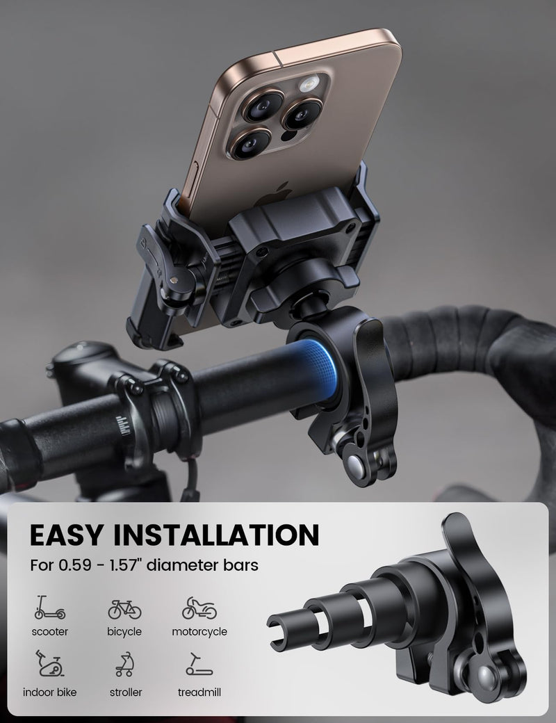 Lamicall Motorcycle Bike Phone Mount - [No Block Camera] [1s Lock] Bike Cell Phone Holder Clamp, Bicycle Scooter Handlebar Clip, Gifts for iPhone 17 16 15 14 Pro Max, Galaxy S25 Ultra, 4.7-7" Phones Black
