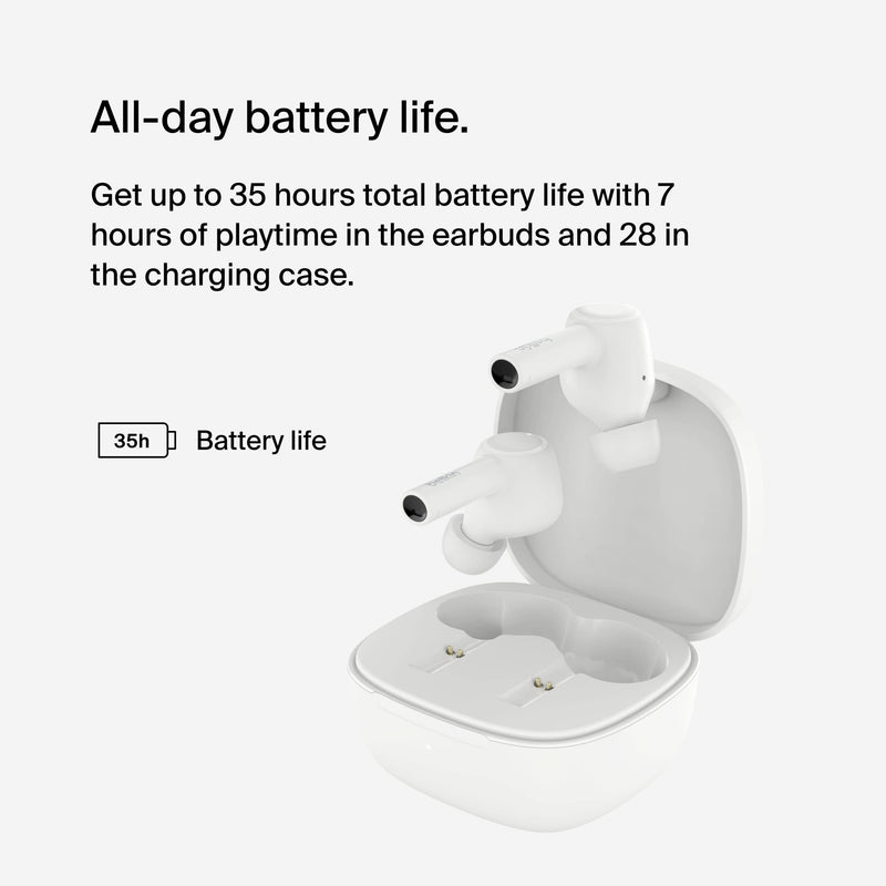 Belkin SoundForm Pulse ANC Earbuds, Wireless Charging, 36H | In-ear Bluetooth earbuds, hybrid noise cancelling, Qi wireless charging case, IPX5, multipoint, gym, commute White n.a. Modern