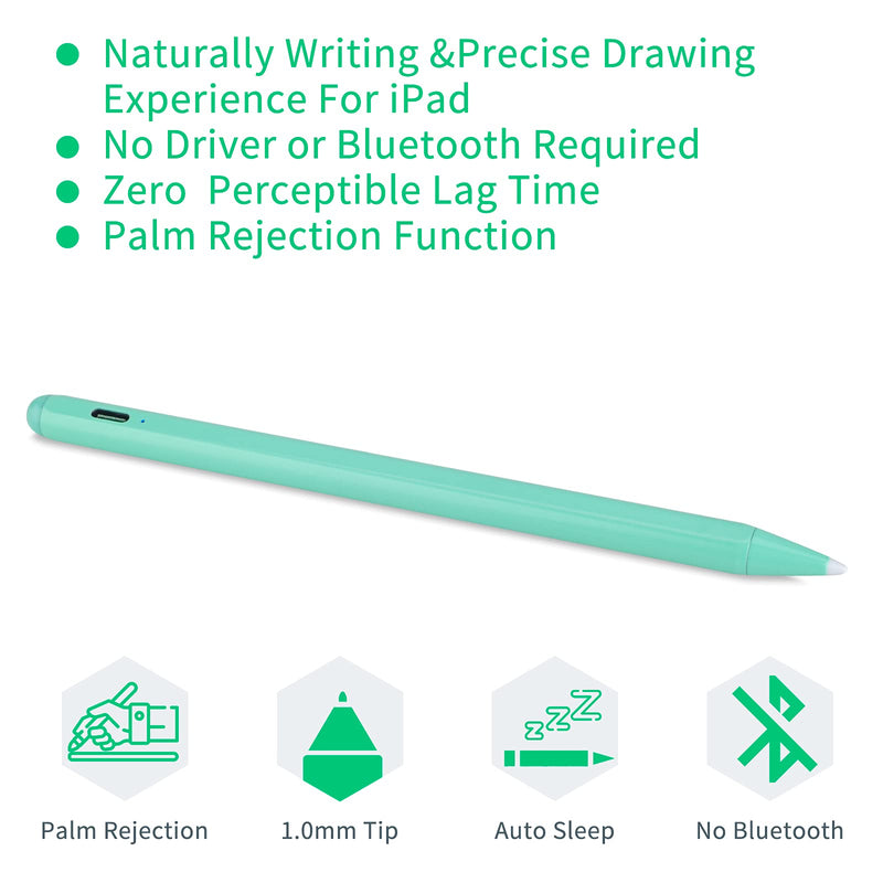 Stylus for iPad Pencil 9th/8th Generation 10.2",Palm Rejection 1.5mm Replaceable Fine Tip Active Stylus Compatible with Apple Pencil for iPad Pen 10.2 Inch 9th/8th for Drawing and Sketching Green