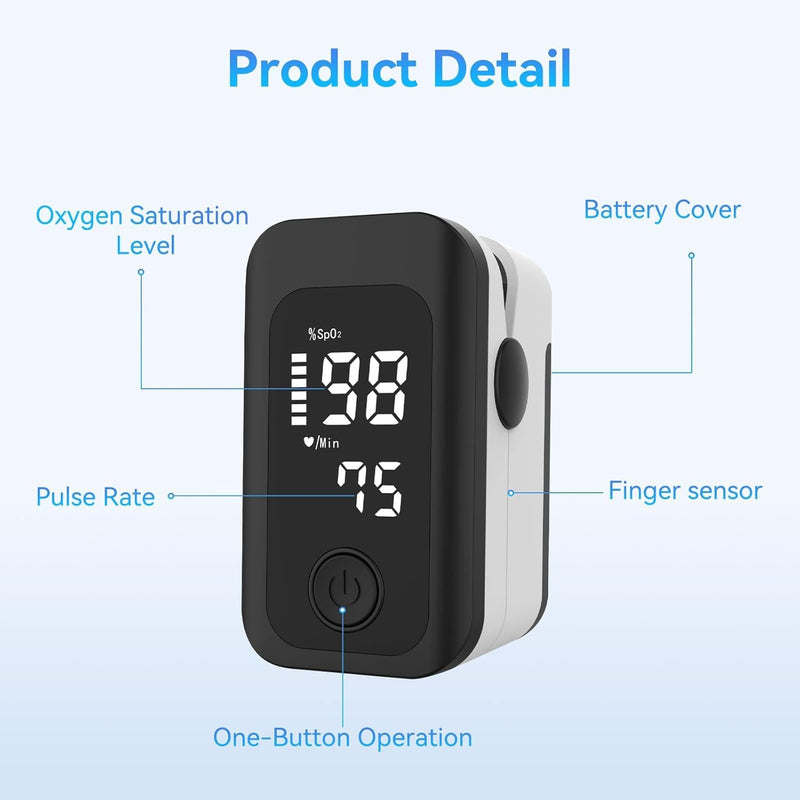 Berrcom Pulse Oximeter Blood Oxygen Saturation Monitor Finger High Accuracy Sats Monitor for Children Adults with Batteries and Lanyard