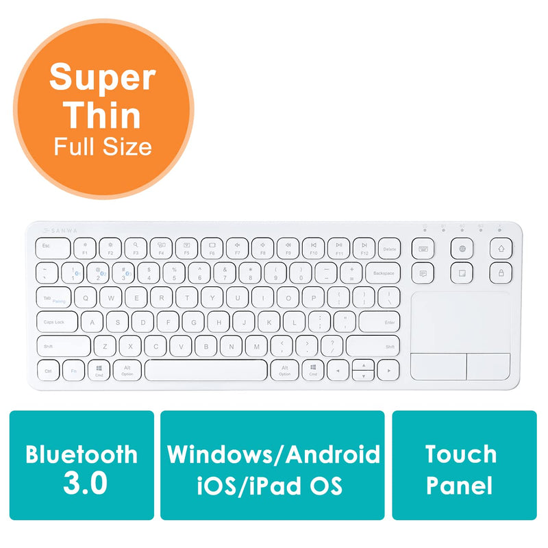 SANWA TB128BL Wired Trackball Mouse + GSKB066W Bluetooth Keyboard with Touchpad Set, Silent Click Roller Ball Mice, Multi Device Trackpad Keyboard, Compatible with Mac, Laptop, PC, Windows, macOS