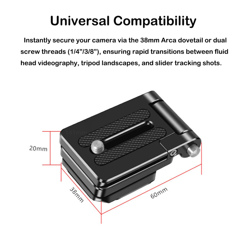 Foldable Camera L Bracket,Tripod Quick Release Plate, Aluminum Vertical Horizontal Switching Mount with Arca Swiss 1/4" & 3/8" Threaded for DSLR Mirrorless Camera Stabilizer Monopod Tripod Gimbal