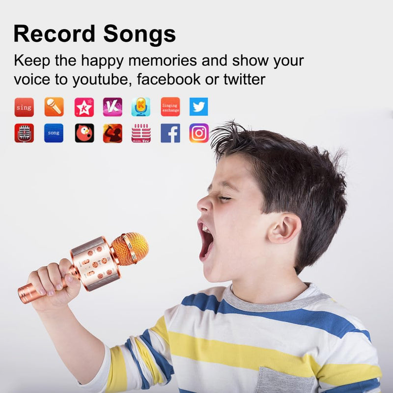 [AUSTRALIA] - Microphone for Kids Voice Change Karaoke Microphone Kids Girl Gifts Handheld Wireless Bluetooth Microphone Home Party Favor Mic Microphones Kids Christmas Birthday Gifts Rose Gold 