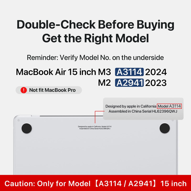 Invisible Armor for MacBook Air 15 inch Case M3 M2 2024 2023 New [Same as Bare Device] [Scientific Slim] Protective Hard Shell Translucent Cover for Laptop Model A3114 A2941 - Matte Clear