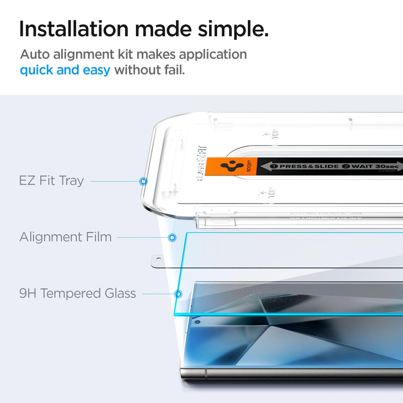 Spigen Tempered Glass Screen Protector [GlasTR EZ Fit] designed for Galaxy S24 Ultra [Case Friendly] - 2 Pack
