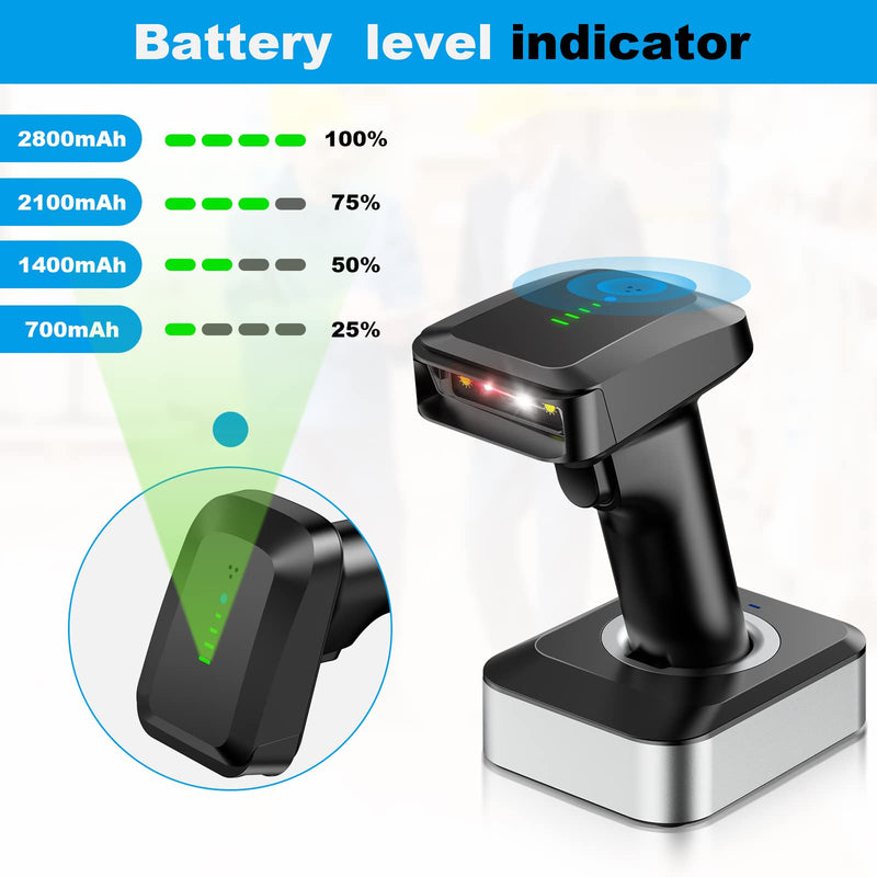 [AUSTRALIA] - Alacrity 2D QR Wireless Barcode Scanner with Charging Base and Battery Level Indicator Bluetooth & 2.4GHz Wireless & USB Wired 3 in 1 Connection Handsfree Auto-Sense Barcode Reader Scanner 
