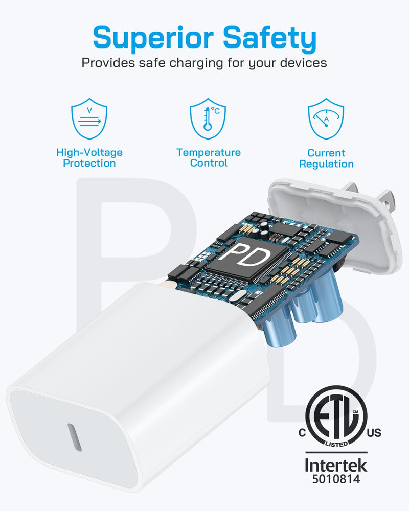 i Phone 15 Charger Fast Charging-20W USB C Wall Charger Block with 6Ft Type-C to Type-C Cable for i Phone 15/15 Pro/15 Plus/15 Pro Max, i Pad Pro/Air & More White