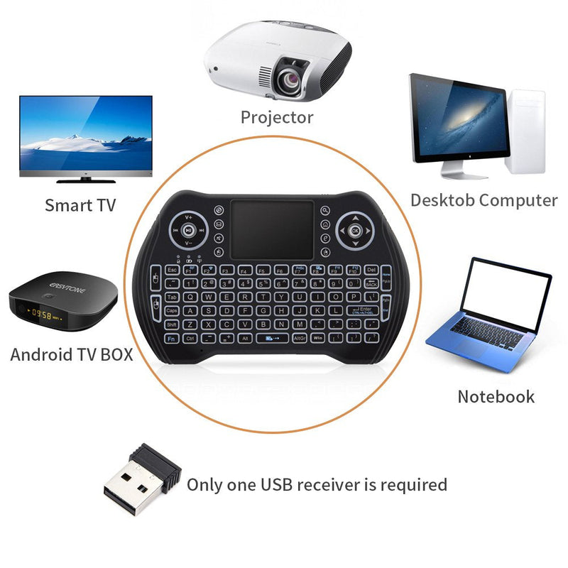 2.4G Wireless Keyboard with Touchpad Mouse, LED Backlit USB Mini Keyboard Multi-Media Handheld Android Box Remote Keyboard for Pc,Pad,Xbox 360, Ps3, Google Android Tv Box, Htpc, Iptv, Raspberry Pi