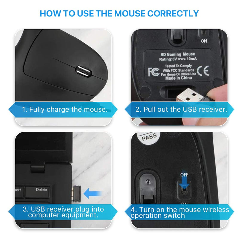 Ergonomic Wireless Mouse Letaclanic Unique Rechargeable Optical Vertical Mouse, 2.4G 5.0 Bluetooth Mouse Ergonomic with 6 Buttons, 800/1200/1600 DPI Wireless Mouse for Laptop,Desktop,PC,MacBook Ergonomics Mouse