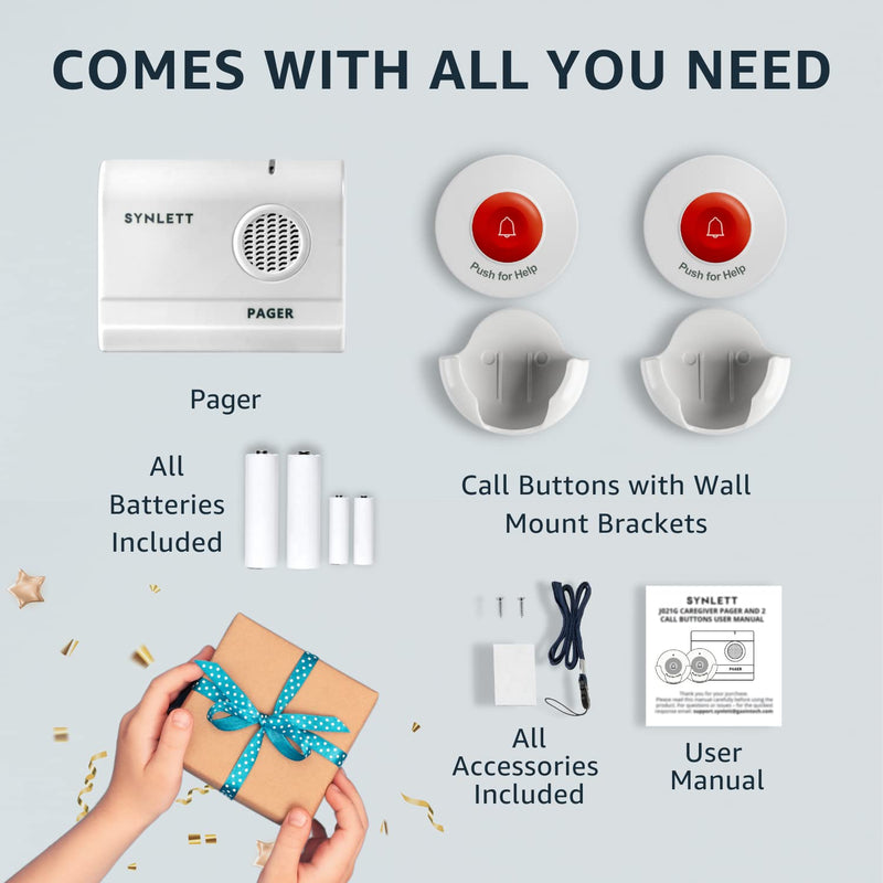Caregiver Pager Wireless Call Buttons for Elderly Monitoring SOS Alert System Portable Alarm for Nurse Call Seniors Patients Emergency Home 2 Call Buttons 1 Receiver