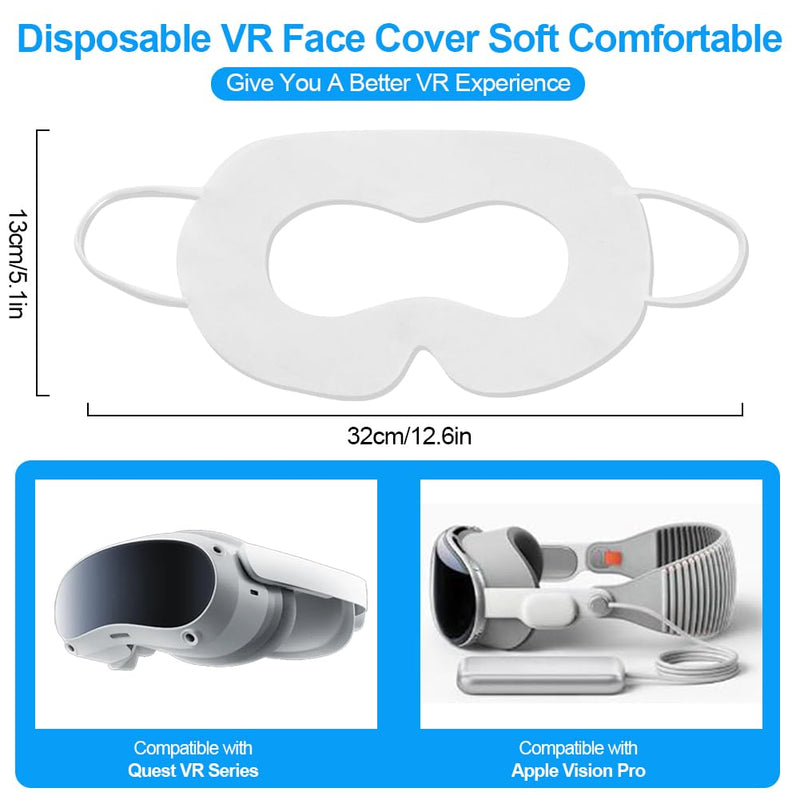 VR Face Cover, Disposable VR Face Mask Pads Facial Interface, Hygiene VR Sweat Guard Compatible with Apple Vision Pro Meta Quest 3 Quest 2 (50PCS)