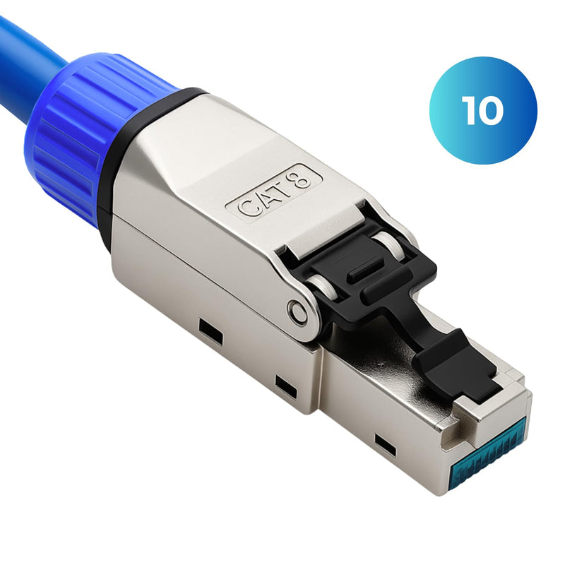 10 x RJ45 Connector CAT 8 - Tool-Free Network Connector for Ethernet, Installation Cable & Network Cable | Gigabit Enabled, STP Shielded, 40 Gbit/s, Gold-Plated Contacts 10 Stück