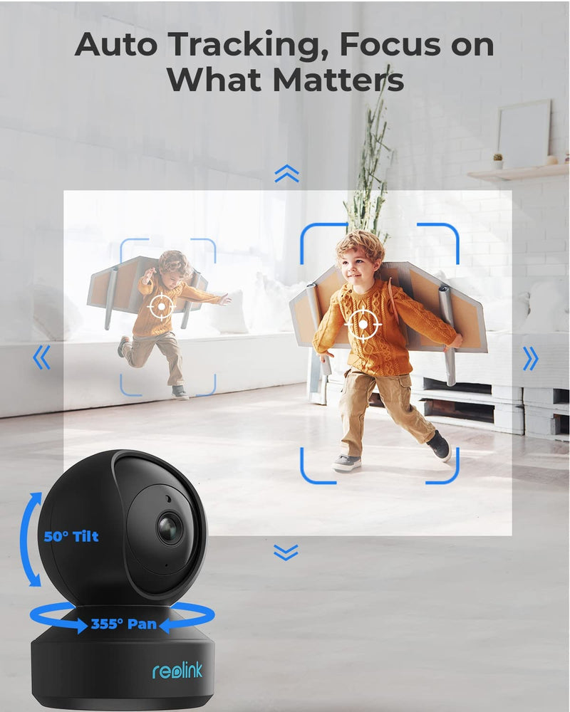 REOLINK Indoor Security Camera, 2.4/5 GHz Wi-Fi, E1 Pro 4MP HD Plug-in Pet Camera, 360 Degree Baby/Pet Monitor with Auto Tracking, Person/Pet Detection, Night Vision, 2-Way Audio, Local Storage Black