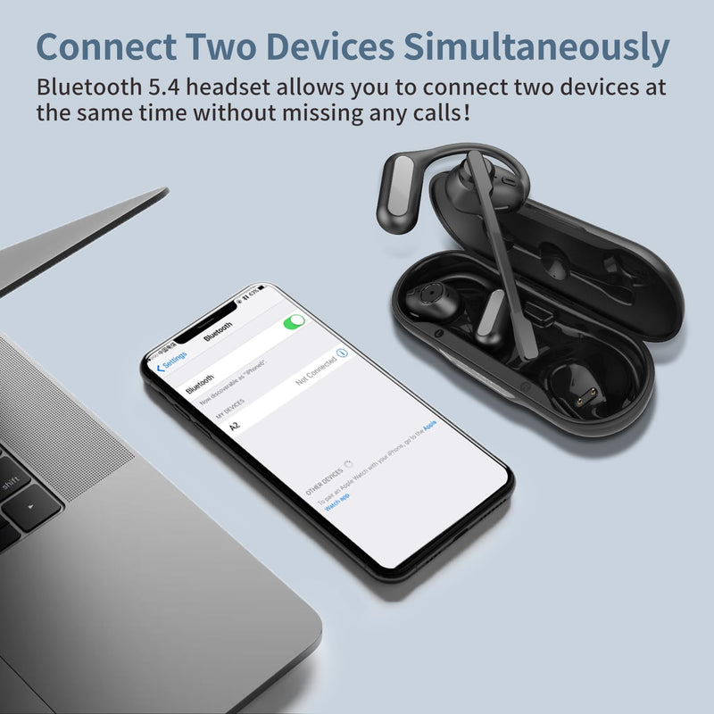 BANIGIPA Open Ear Headphones w/Detachable Mic, Bluetooth 5.4 Headset w/DSP Noise Canceling Microphone for Calling, Wireless Earbuds for Office Home Working Traveling