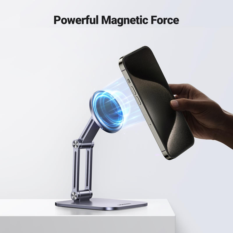 UGREEN Magnetic Phone Stand Compatible with MagSafe iPhone Stand for Desk Ergonomic Design Adjustable, Aluminum Cell Phone Stand Compatible for iPhone 15 14 13 12 Pro Max and MagSafe Case, Grey