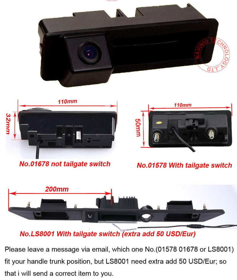 Trunk Handle Vehicle Camera Integrated into Case Handle Rear View Camera Parking Reverse for A6L/Q7/A3 8P 8V /A4 B6 B7/A6L/8E /S5 (Model 01678=110x30 mm) Model 01678=110x30 mm