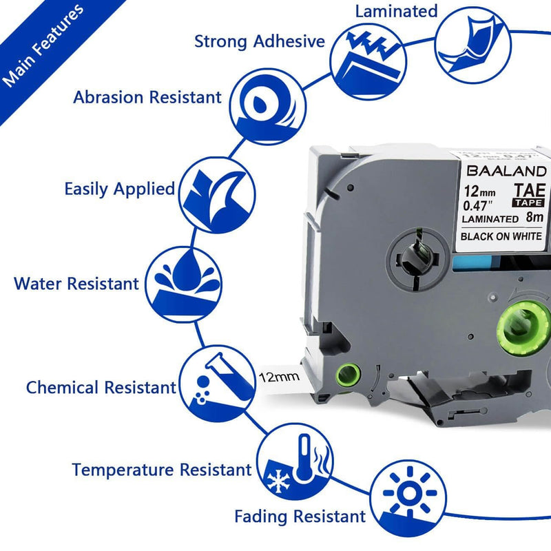 10-Pack Label Maker Tape Replacement for TZe231 Brother P Touch Label Maker Tape 12mm 0.47 Inch Laminated White Tz Tape Compatible with PT-D210 PT-D200 PT-D220 PT-H100 PT-H110 PT-D600, Black on White 10