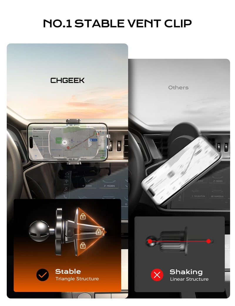 Wireless Car Charger Phone Holder Mount, 15W Fast Charging Auto Clamping Phone Holders for Your Car Dashboard Windshield Air Vent Car Accessories for iPhone, Samsung Galaxy, Google Pixel etc Black