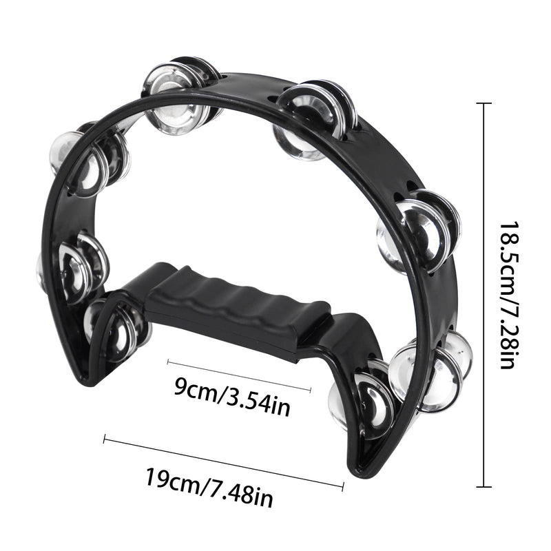 [AUSTRALIA] - Soulmate Tambourine Metal Jingles Hand Held Percussion Half-Moon Tambourine for Adult Musical Instrument Gift Single Row Tambourines for KTV, Party (Black Tamboruine) Black 