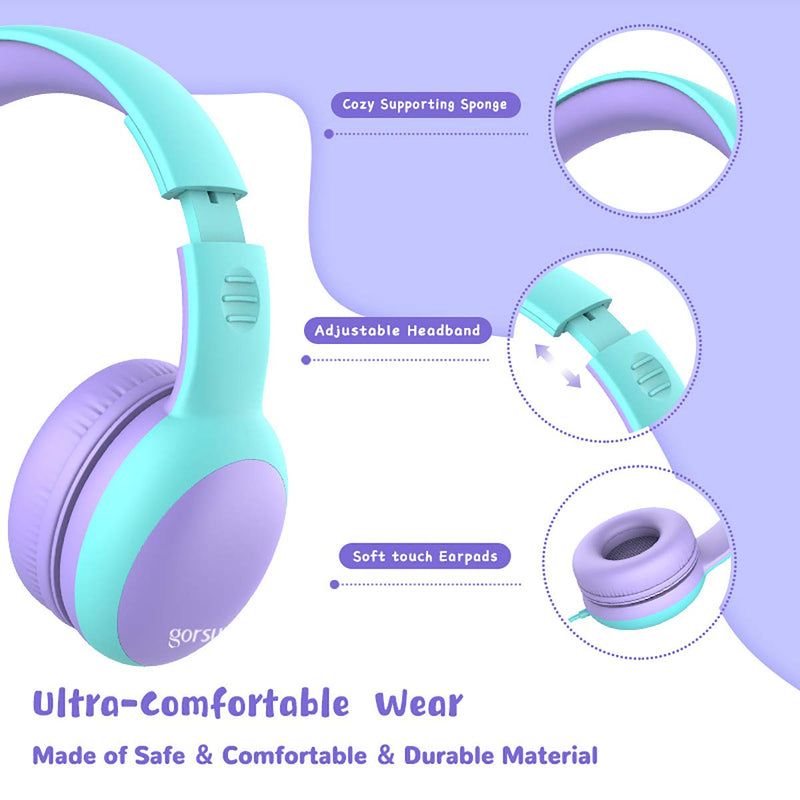 gorsun Kids Headphones with Limited Volume, Children's Headphone Over Ear, Toddler Headphones for Boys and Girls, Wired Headset Earphones for Children Purple
