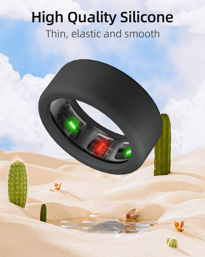 Silicone Ring Cover Compatible with Oura Ring Protector, Elastic Case for Oura Ring Gen 4/3 Working Out - Patent Protected (Black+Transparent, S for 678910) Black+Transparent