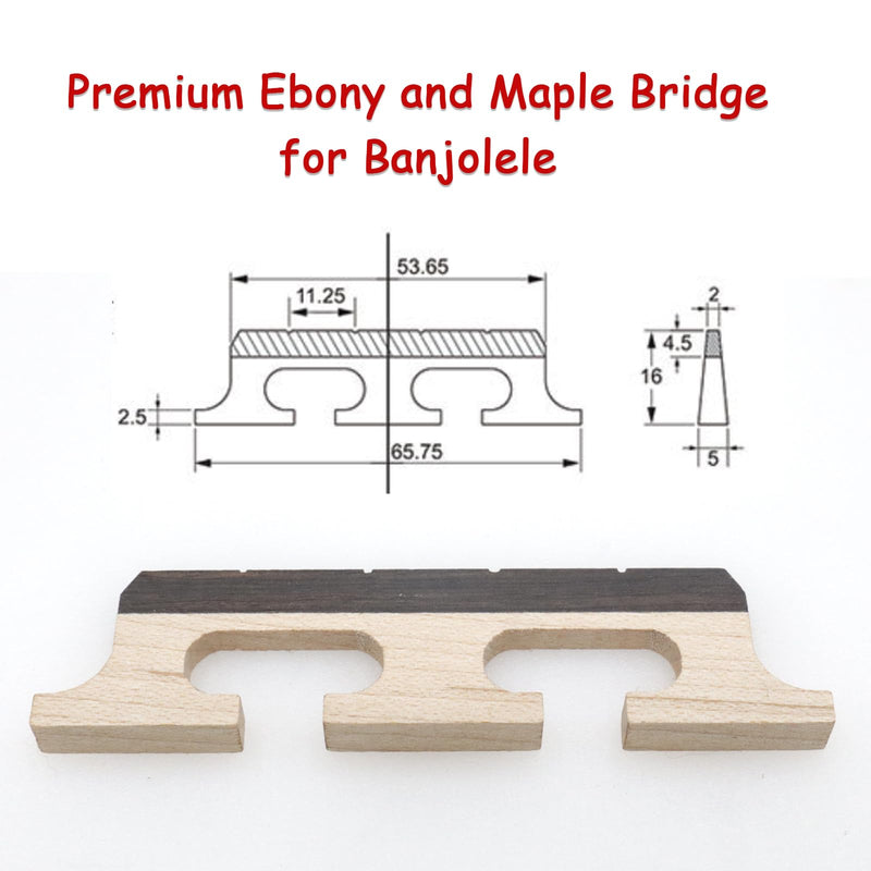 4-String Banjo Bridge - Premium Ebony and Maple Bridge for Banjolele, Universal Fit Banjo Parts Replacement, Enhanced Acoustic Resonance, Pack of 1 4 String